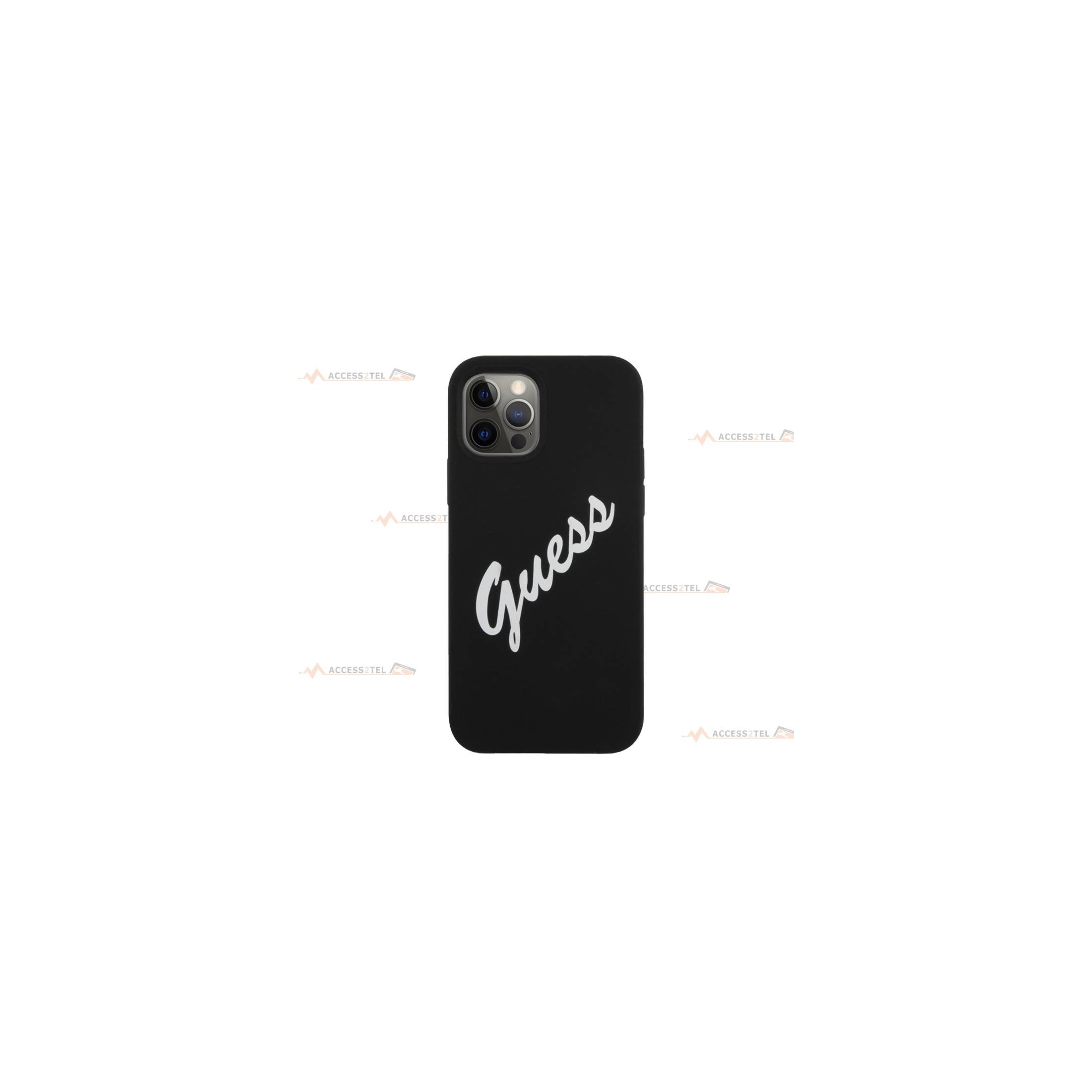 coque de téléphone guess noir avec logo vintage blanc pour iphone 12