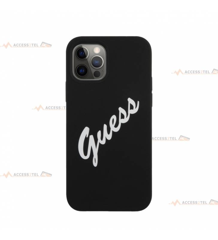 coque de téléphone guess noir avec logo vintage blanc pour iphone 12