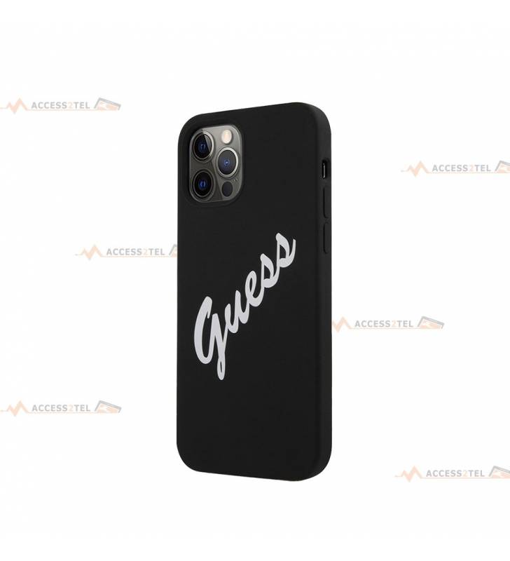 coque de téléphone guess noir avec logo vintage blanc pour iphone 12 côté