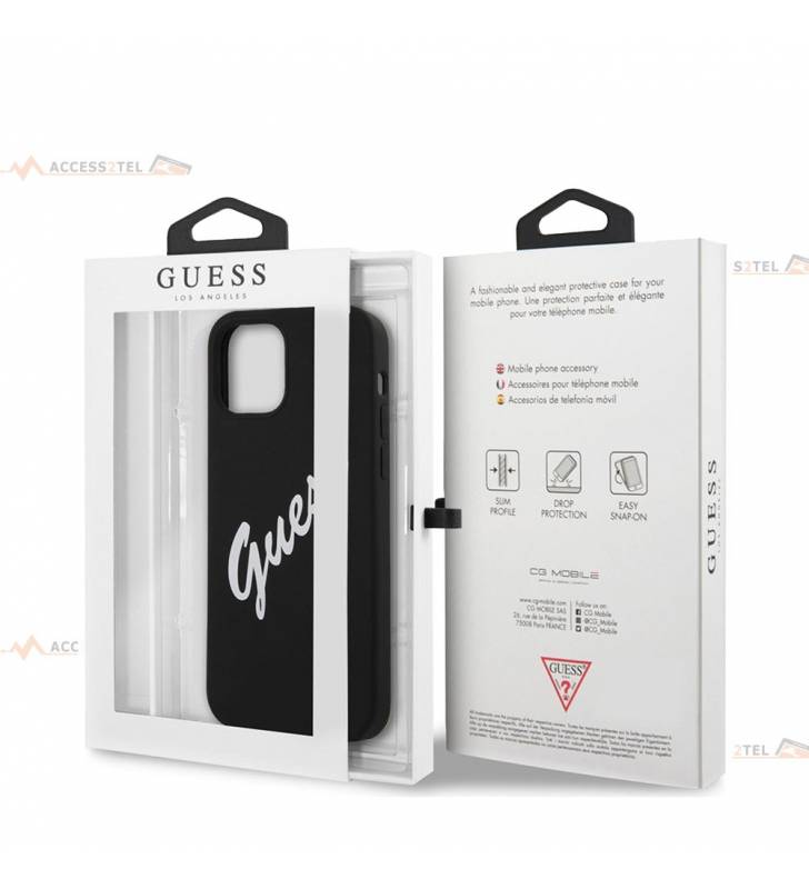 coque de téléphone guess noir avec logo vintage blanc pour iphone 12 boîte