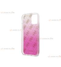 coque de téléphone guess holographique semi-transparente rose avec logos dorés pour iphone 12 intérieur