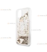 coque de téléphone guess transparente avec liquide à paillettes dorées et logos argentés pour iphone 12 et iphone 12 pro