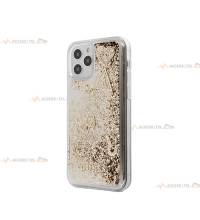 coque de téléphone guess transparente avec liquide à paillettes dorées et logos argentés pour iphone 12 et iphone 12 pro remplie