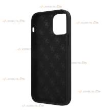 coque de téléphone guess pour iphone 12 pro max noire soft touch avec logo pin's doré intérieur microfibre