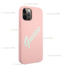 coque de téléphone rose soft touch logo guess vintage bleu clair pour iphone 12 pro max