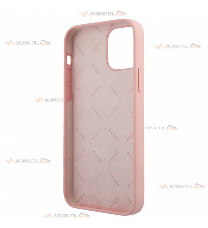 coque de téléphone rose soft touch logo guess vintage bleu clair pour iphone 12 pro max intérieur microfibres