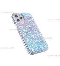 coque de téléphone guess transparente rose avec liquide à paillettes turquoise pour iphone 12 pro max côtés