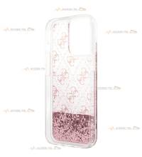 coque de téléphone guess transparente rose avec liquide à paillettes rose pour iphone 12 pro max intérieur