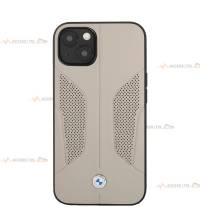 coque de téléphone BMW en cuir beige perforé pour iPhone 13