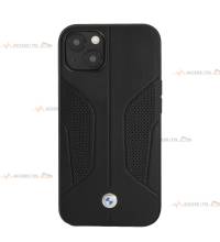 coque de téléphone BMW en cuir noir perforé pour iPhone 13