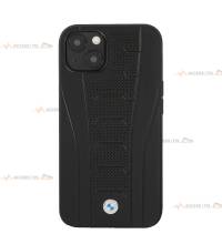 coque de téléphone BMW en cuir noir perforé pour iPhone 13