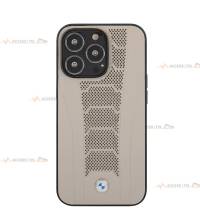 coque de téléphone BMW en cuir beige perforé pour iPhone 13 Pro Max