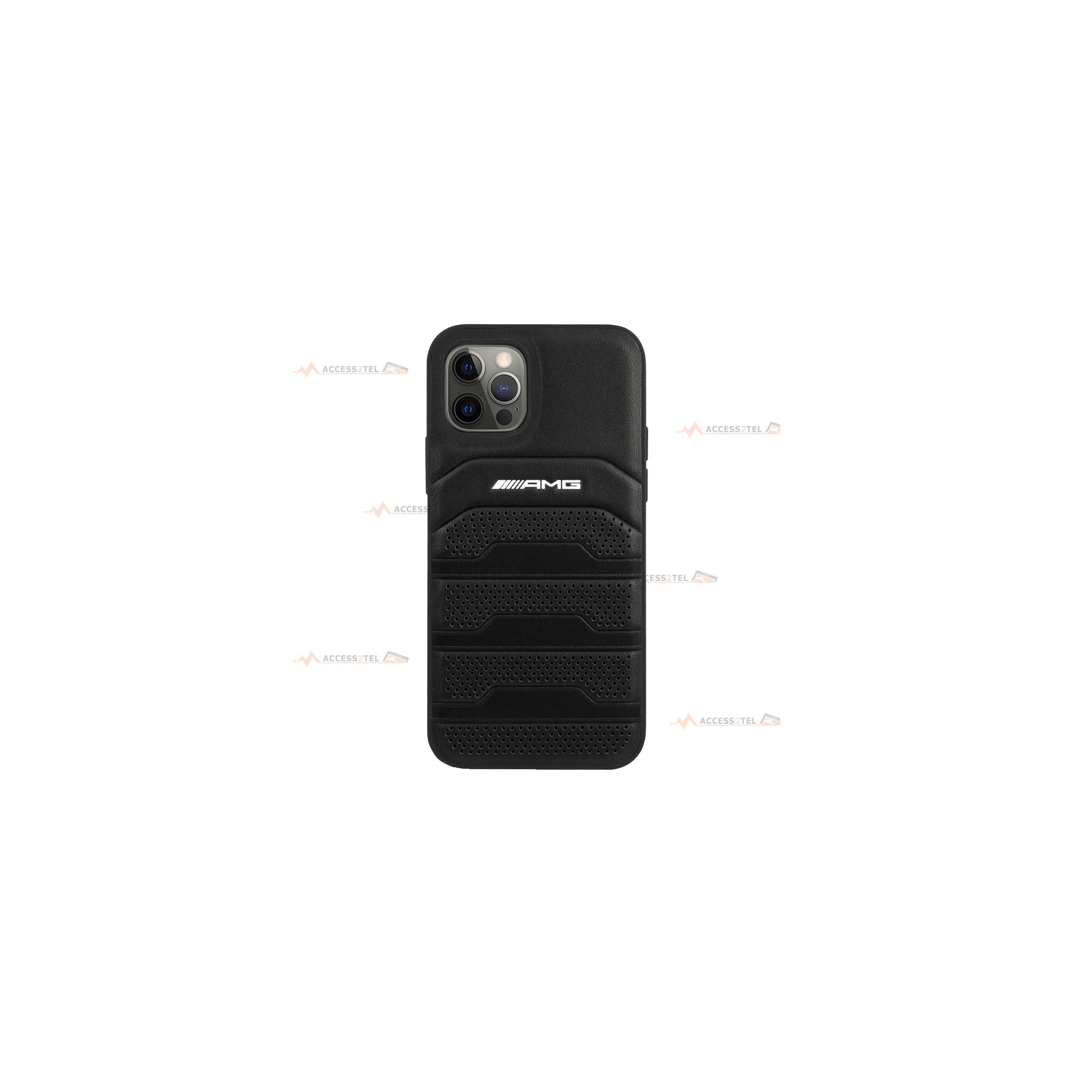 coque de téléphone AMG en cuir noir pour iPhone 12