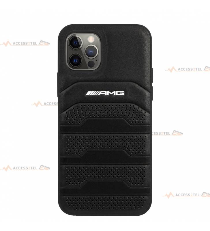 coque de téléphone AMG en cuir noir pour iPhone 12