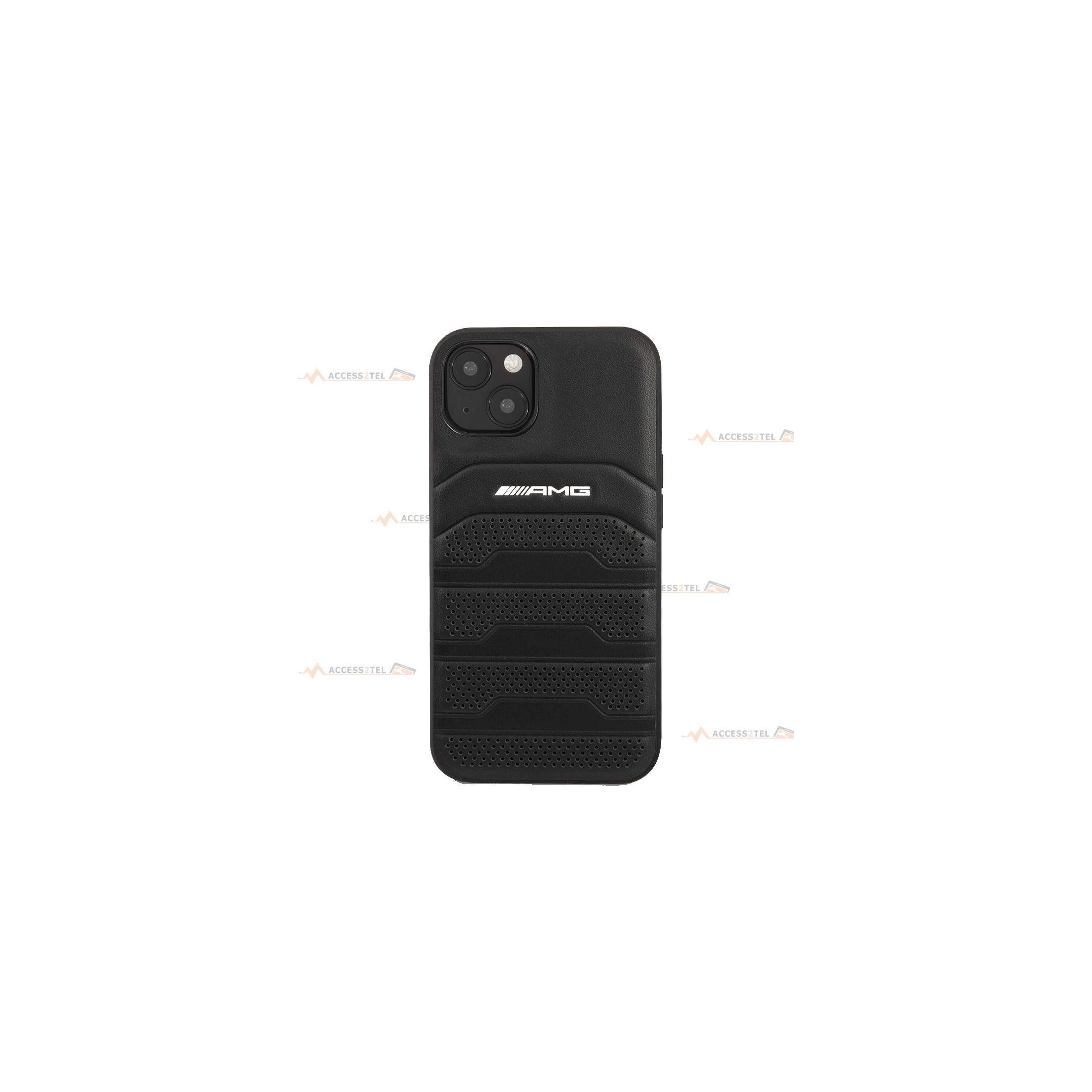 coque de téléphone AMG en cuir noir pour iPhone 13