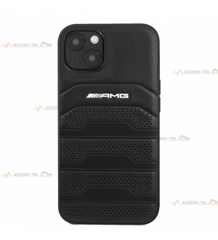 coque de téléphone AMG en cuir noir pour iPhone 13