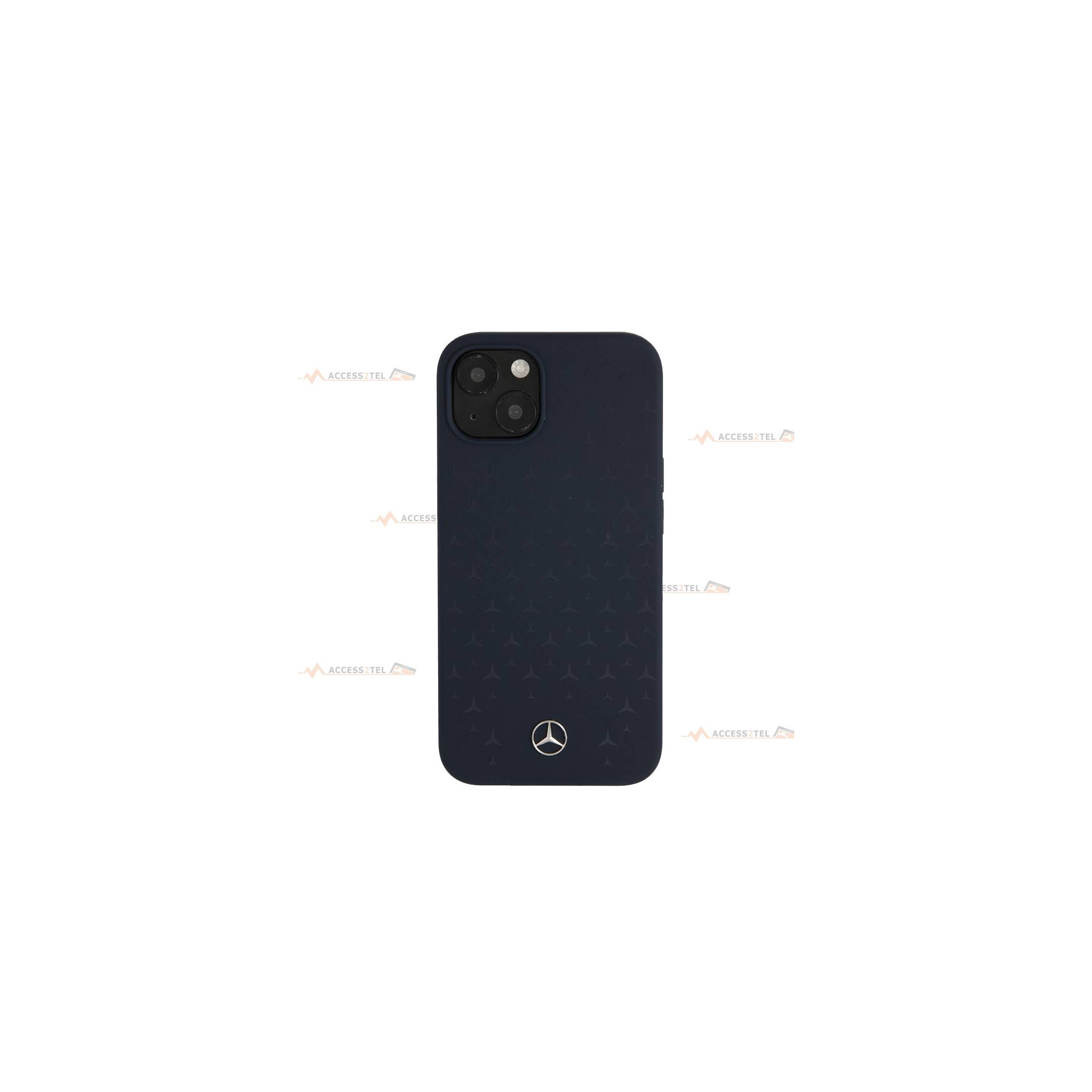 coque de téléphone MERCEDES avec logo étoiles en silicone bleu marine pour iPhone 13