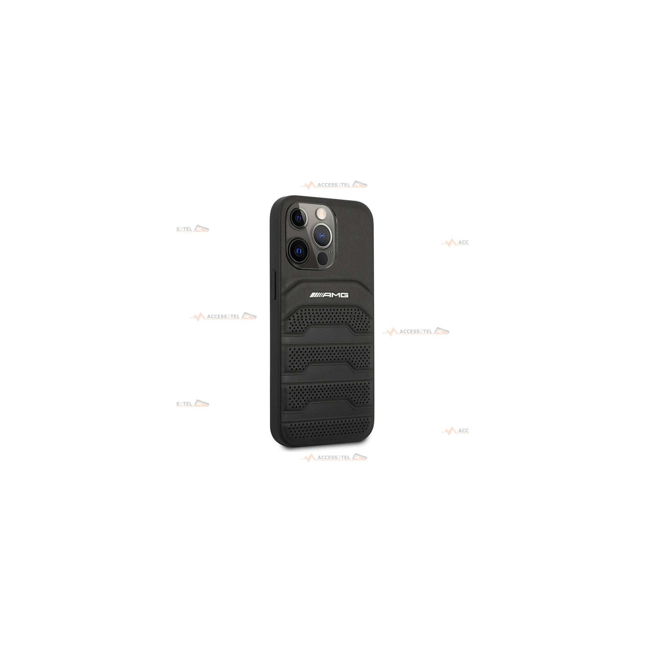 coque de téléphone AMG en cuir noir pour iPhone 13 Pro