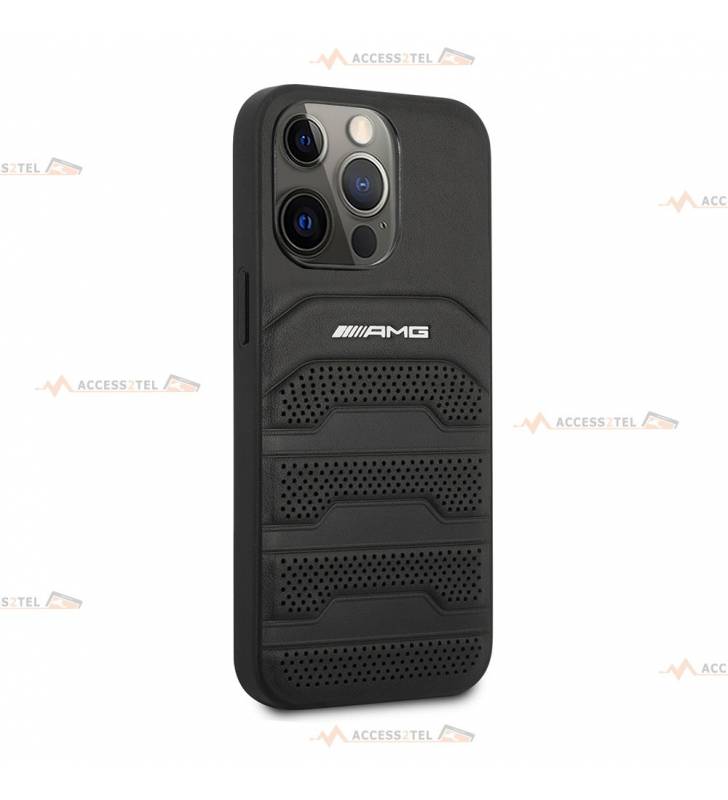 coque de téléphone AMG en cuir noir pour iPhone 13 Pro