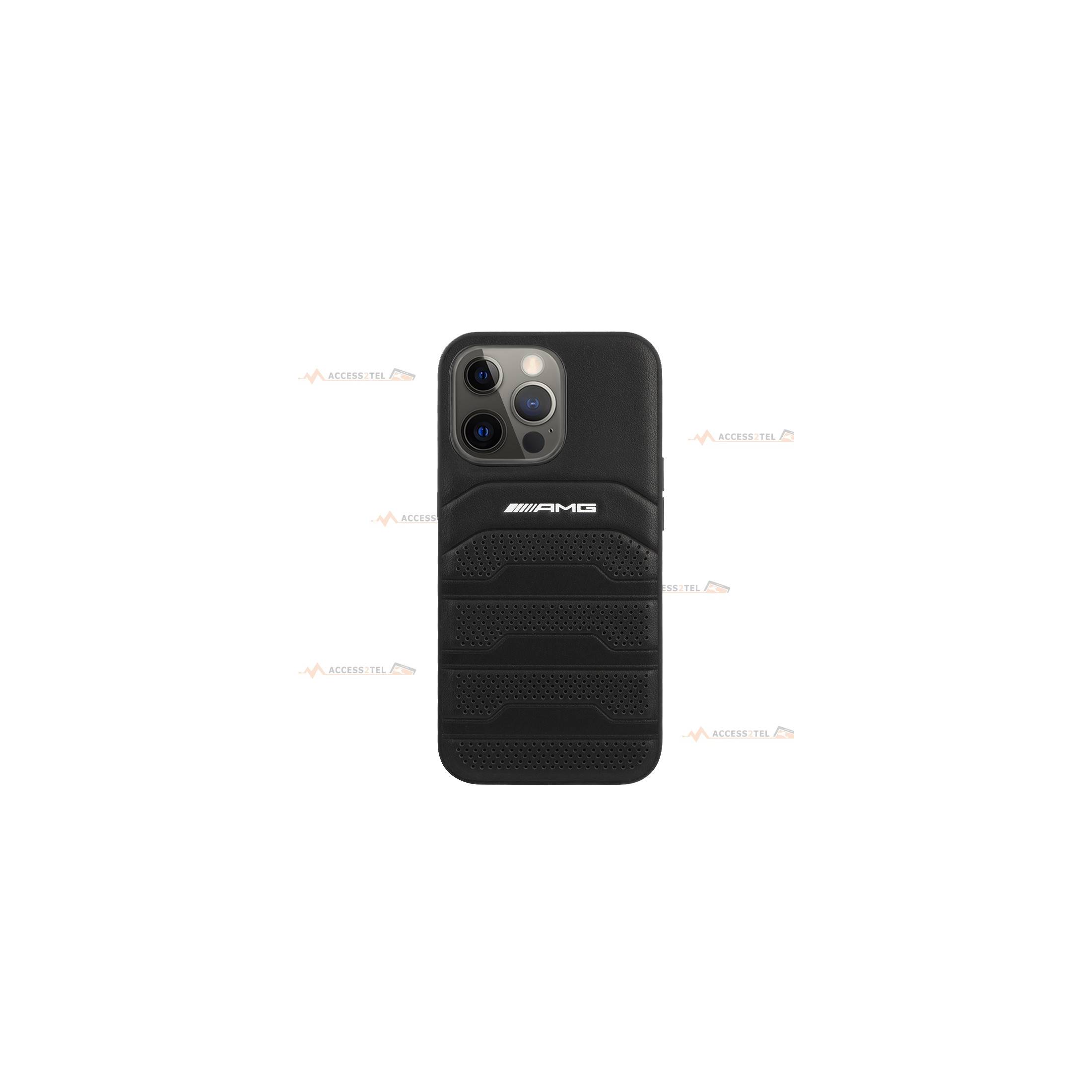 coque de téléphone AMG en cuir noir pour iPhone 13 Pro Max