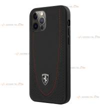 coque de téléphone Ferrari en cuir véritable noir avec surpiqûres rouges et logo argenté pour iPhone 12 et iPhone 12 pro