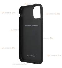 coque de téléphone Ferrari en cuir noir avec trait en nylon rouge et logo arenté pour iPhone 12 intérieur