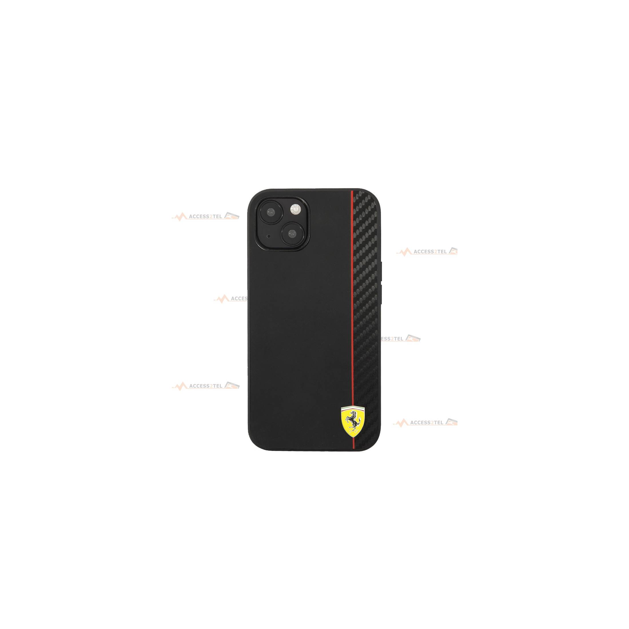 coque de téléphone Ferrari carbone et silicone noire pour iPhone 13