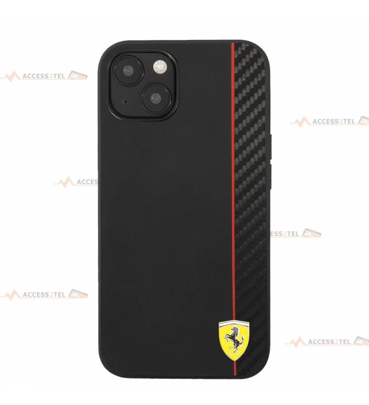 coque de téléphone Ferrari carbone et silicone noire pour iPhone 13