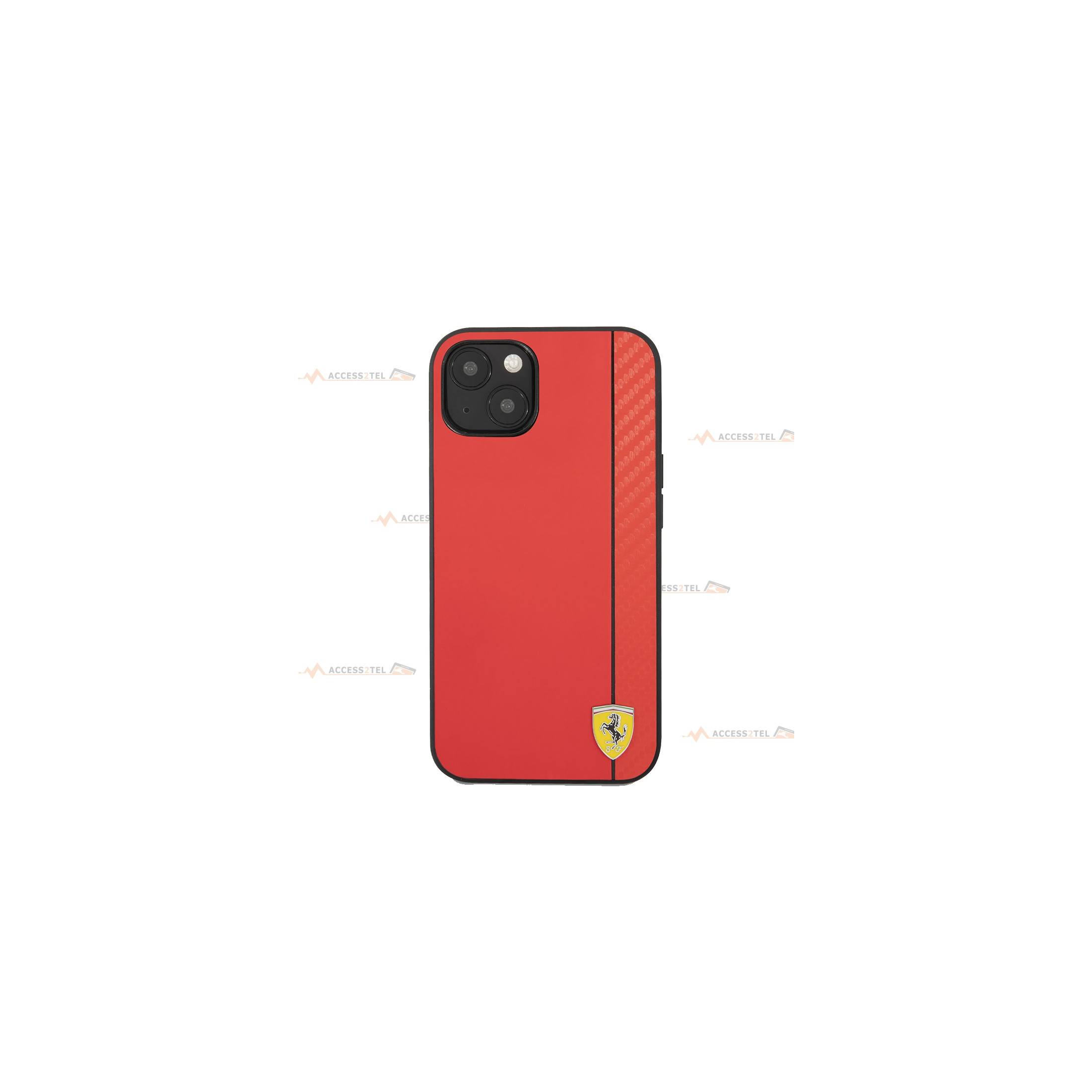 coque de téléphone Ferrari carbone et silicone rouge pour iPhone 13