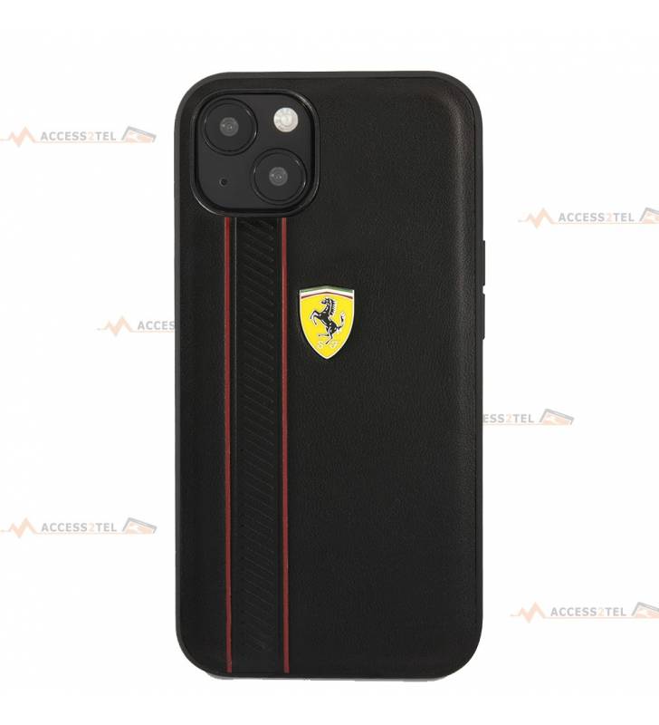 coque de téléphone Ferrari en cuir véritable noir pour iPhone 13