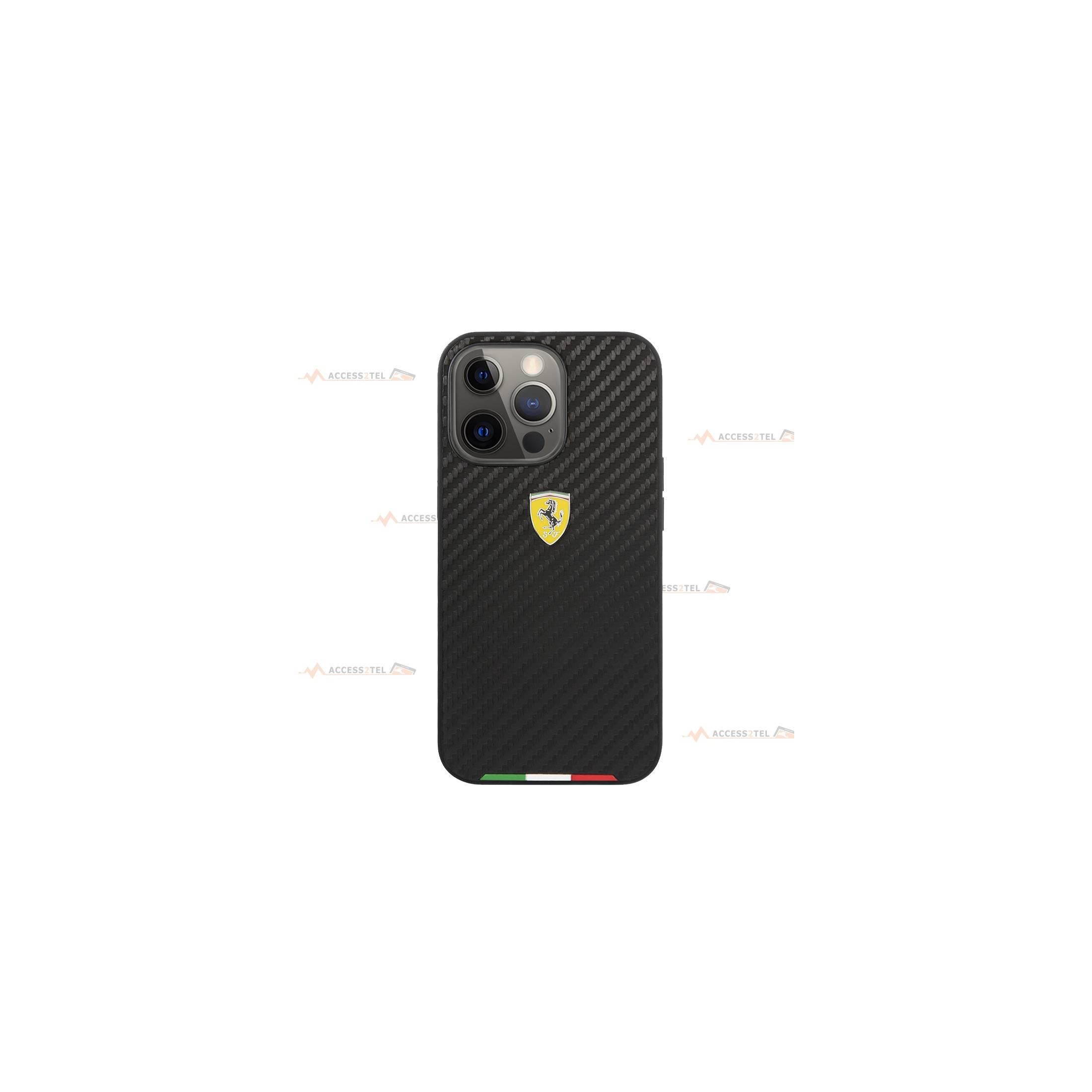 coque de téléphone Ferrari Carbon effet métal pour iPhone 13 Pro Max