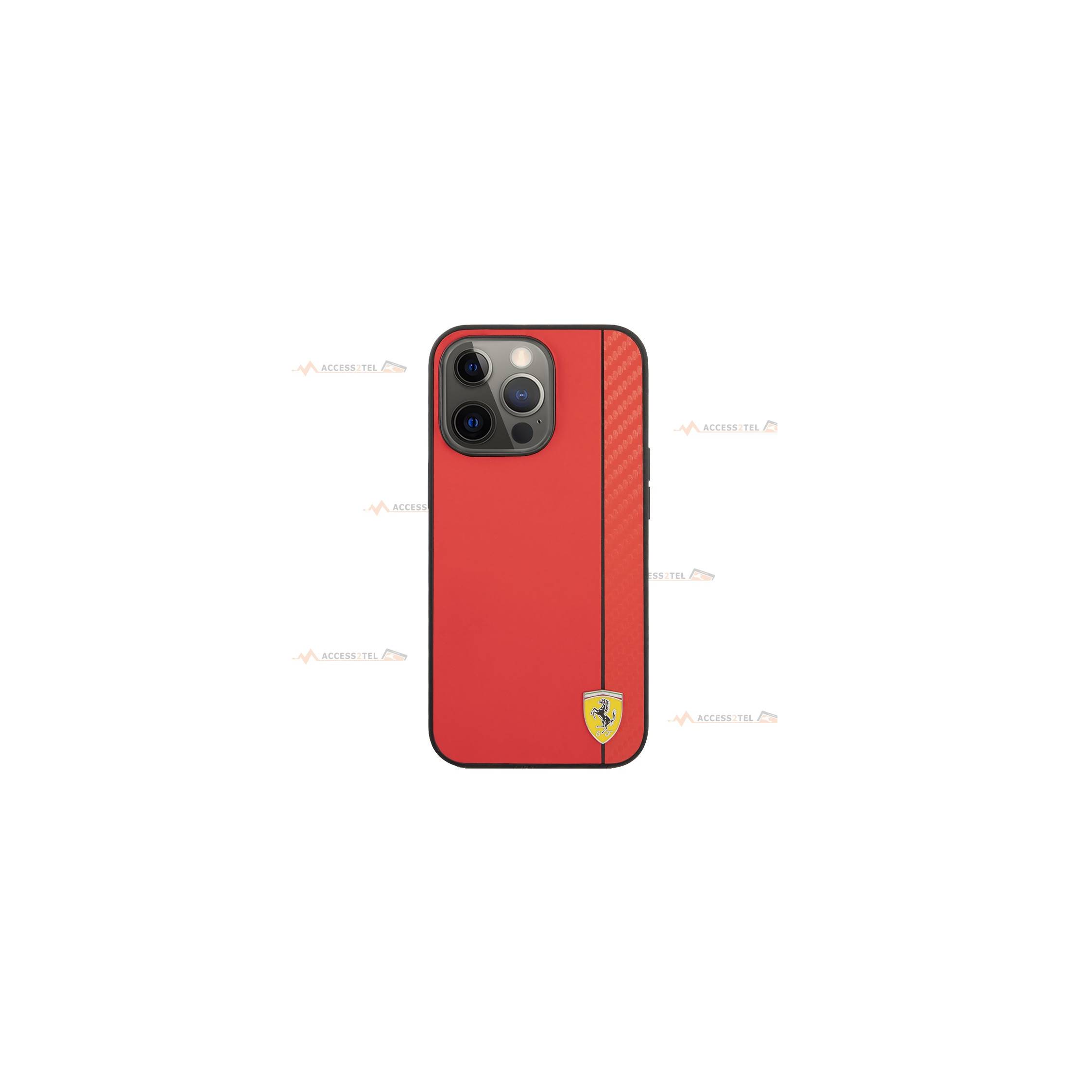 coque de téléphone Ferrari carbone et silicone rouge pour iPhone 13 Pro Max