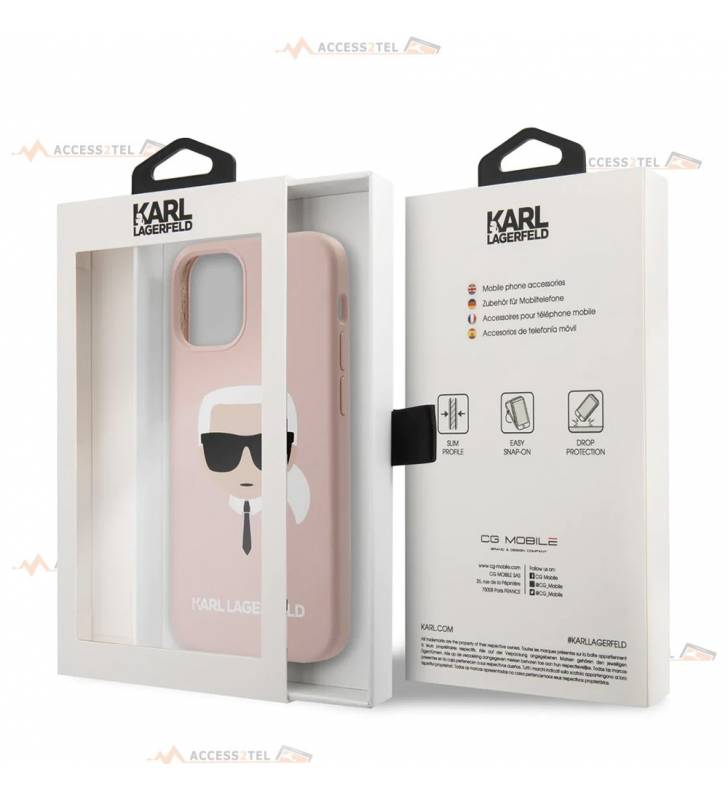 coque de téléphone karl lagarfeld soft touch rose pour iphone 12 boîte