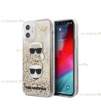 coque de téléphone transparente karl lagarfeld et choupette avec liquide et paillettes dorées pour iphone 12 smartphone