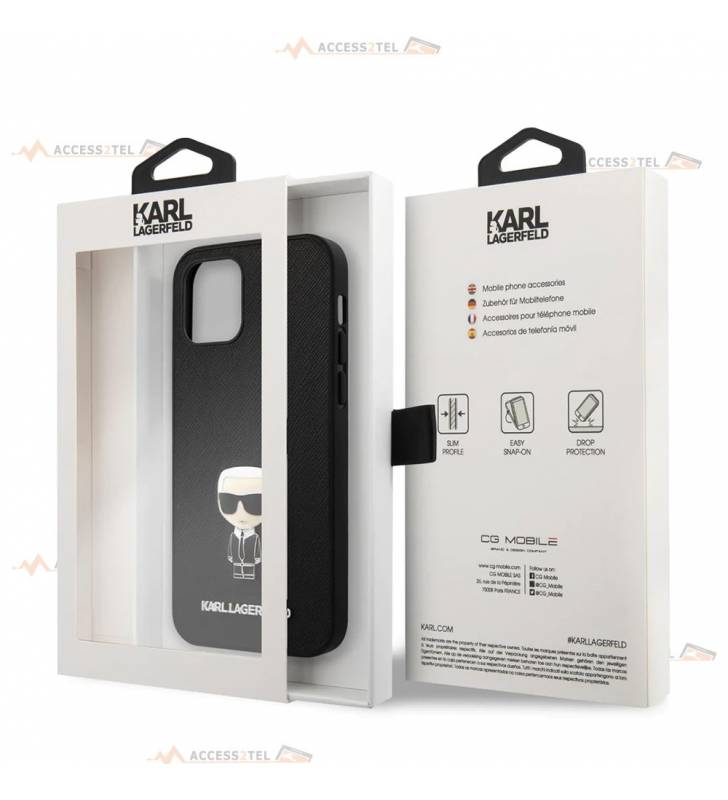 coque de téléphone noire karl lagarfeld renforcée en TPU pour iphone 12 boîte