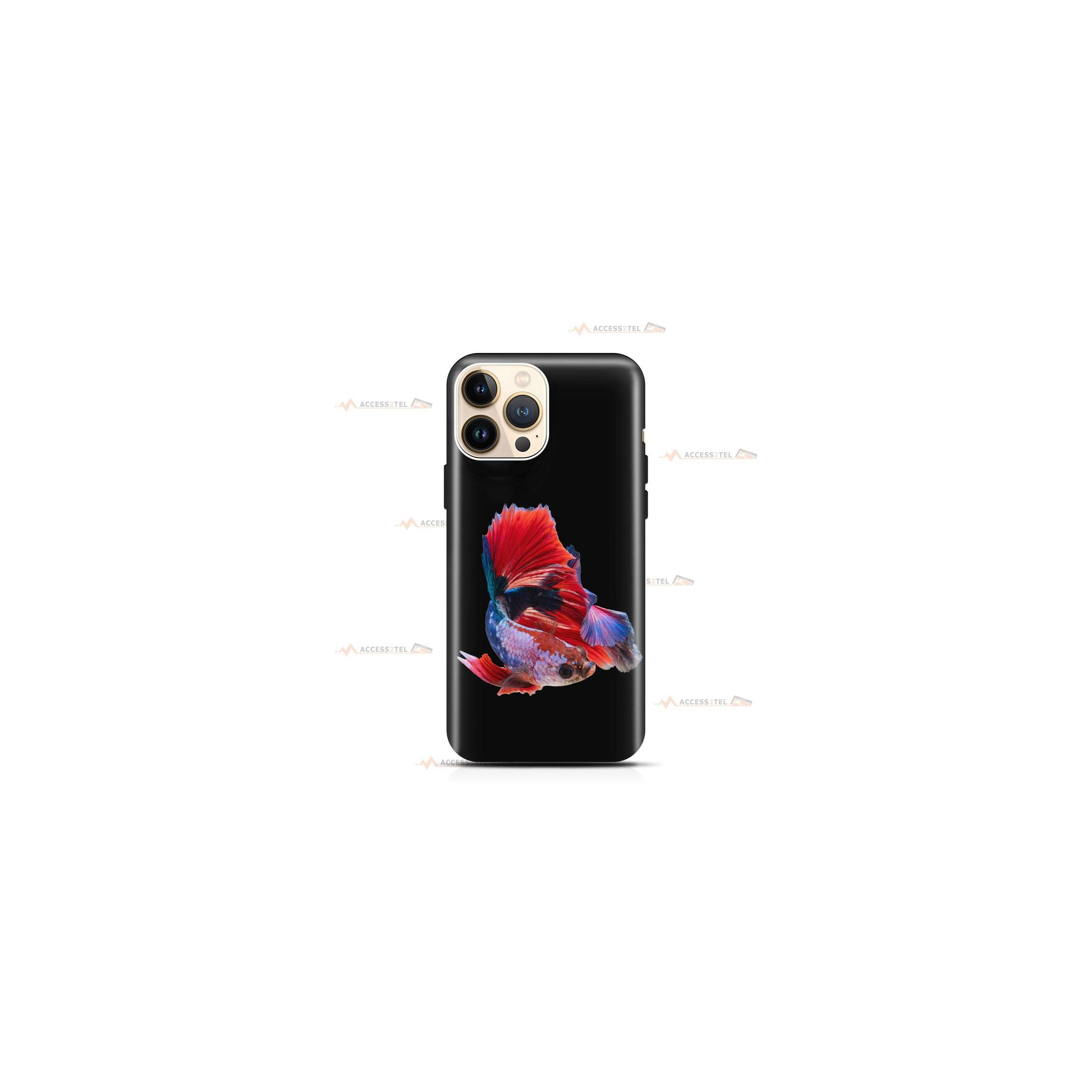 coque de téléphone avec un poisson combattant rouge et bleu