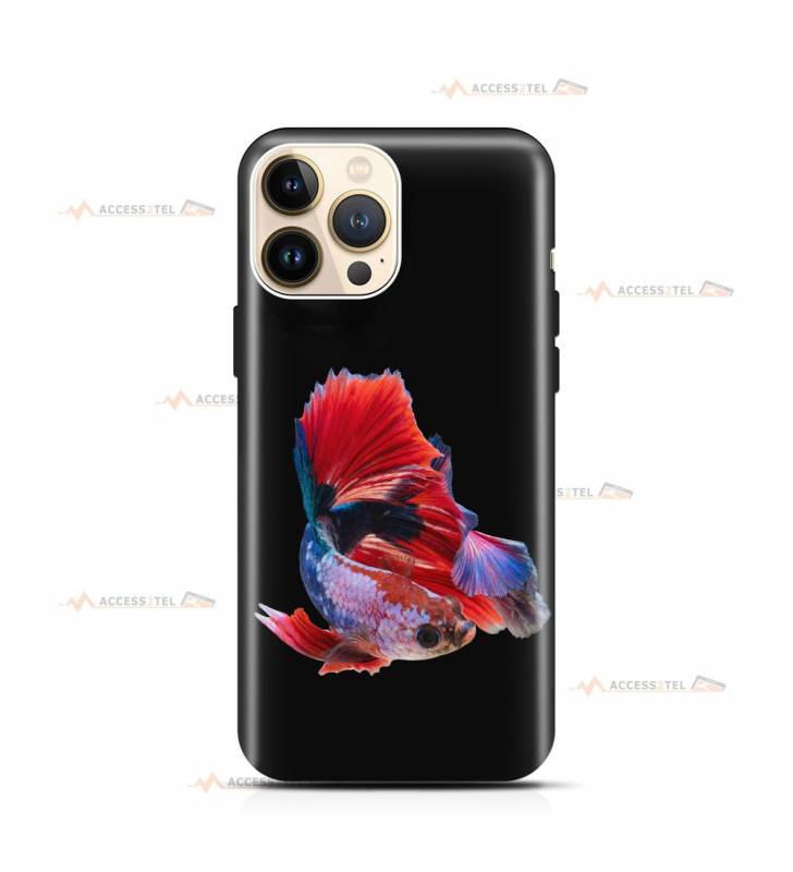 coque de téléphone avec un poisson combattant rouge et bleu