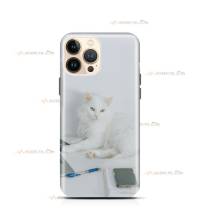 coque de téléphone avec un chat angora blanc