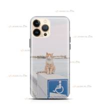 coque de téléphone avec un chat roux et blanc sur un plongeoir