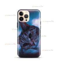 coque de téléphone avec un chat tigré avec ambiance rose et bleu