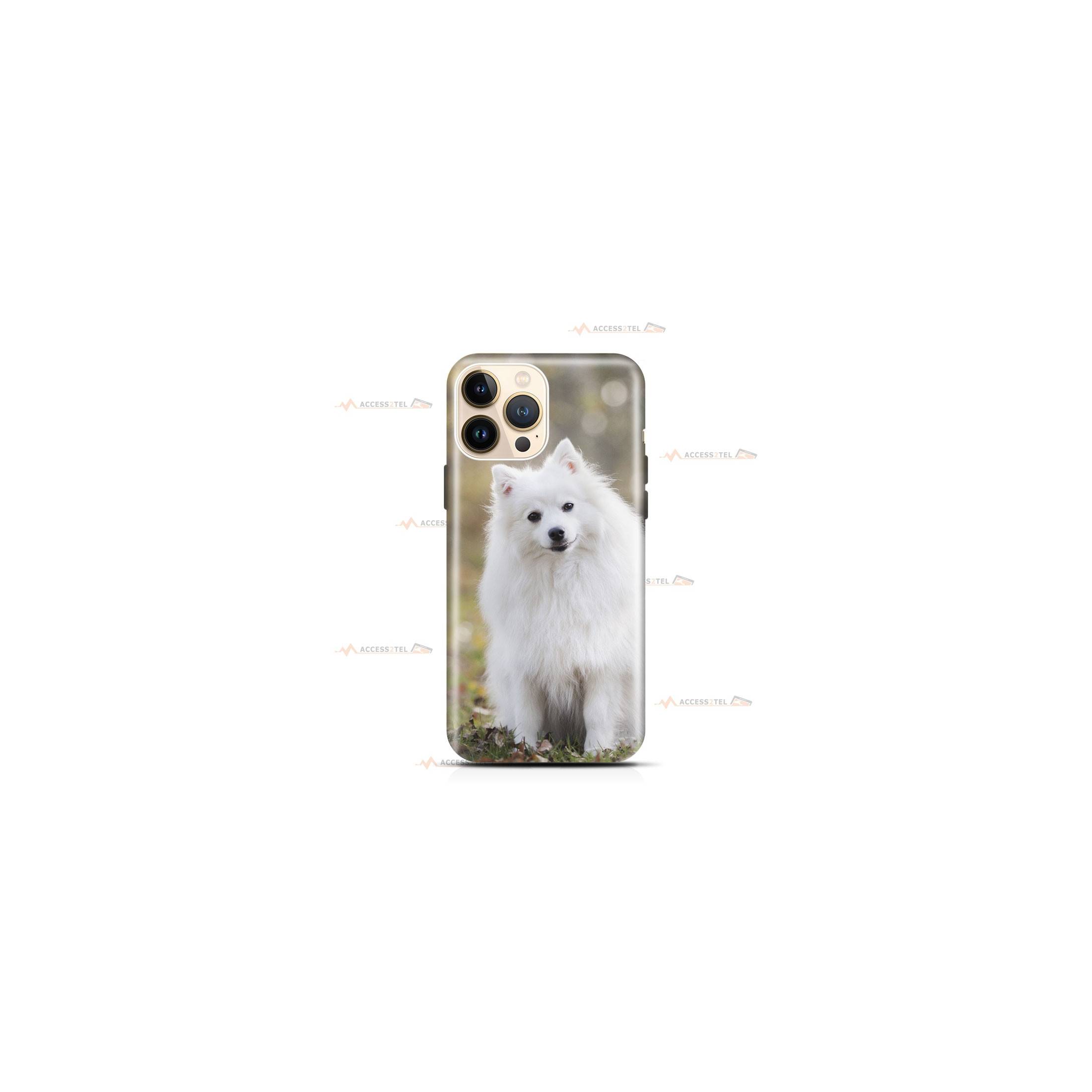 coque de téléphone avec un chien samoyède