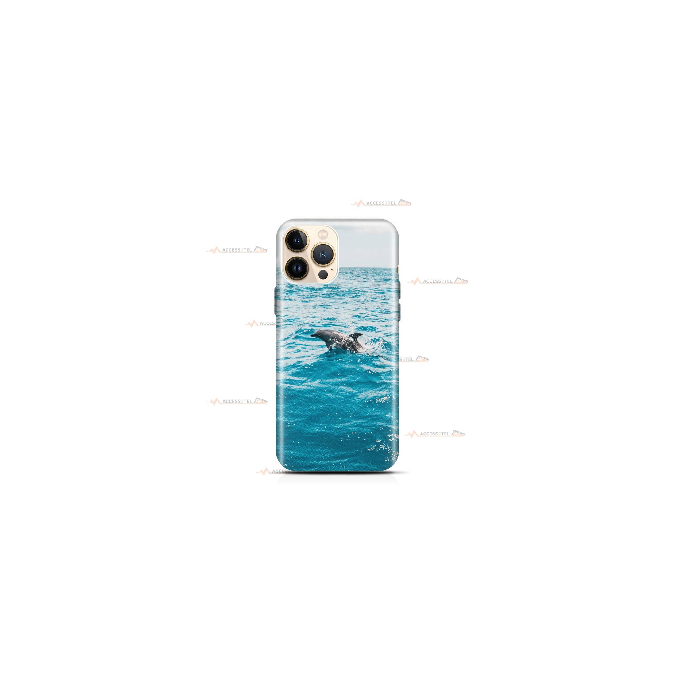 coque de téléphone avecun dauphin qui saute dans les vagues