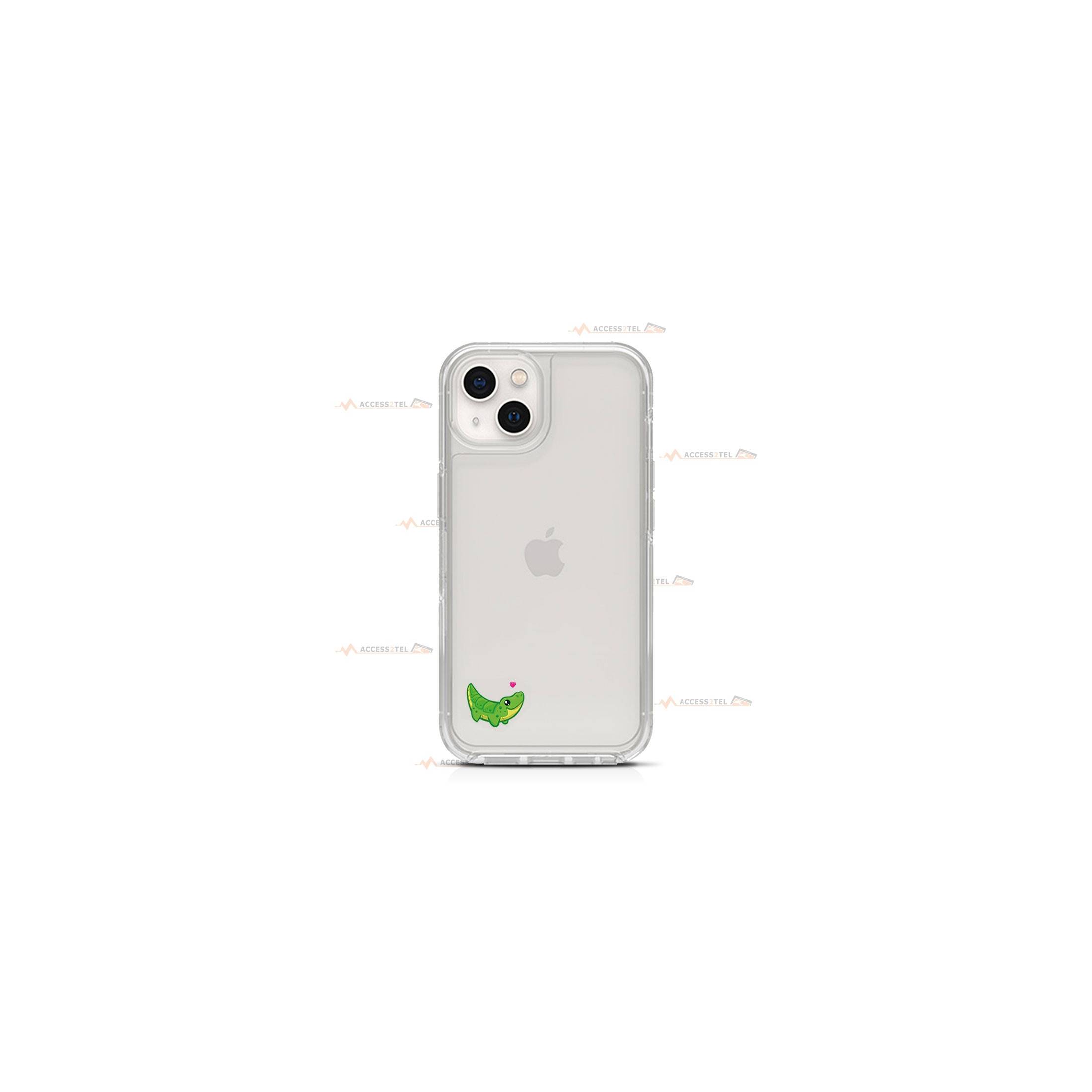 coque de téléphone transparente avec des illustrations de crocodiles avec des coeurs