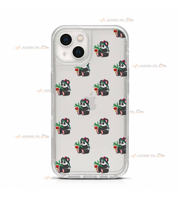 coque de téléphone transparente avec une petite illustration d'un panda qui tient un bambou et une lanterne chinoise