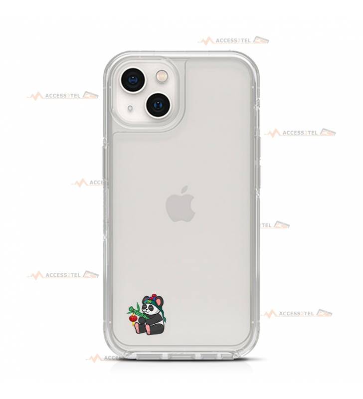 coque de téléphone transparente avec des illustrations de pandas qui tiennent des bambous et des lanternes chinoises