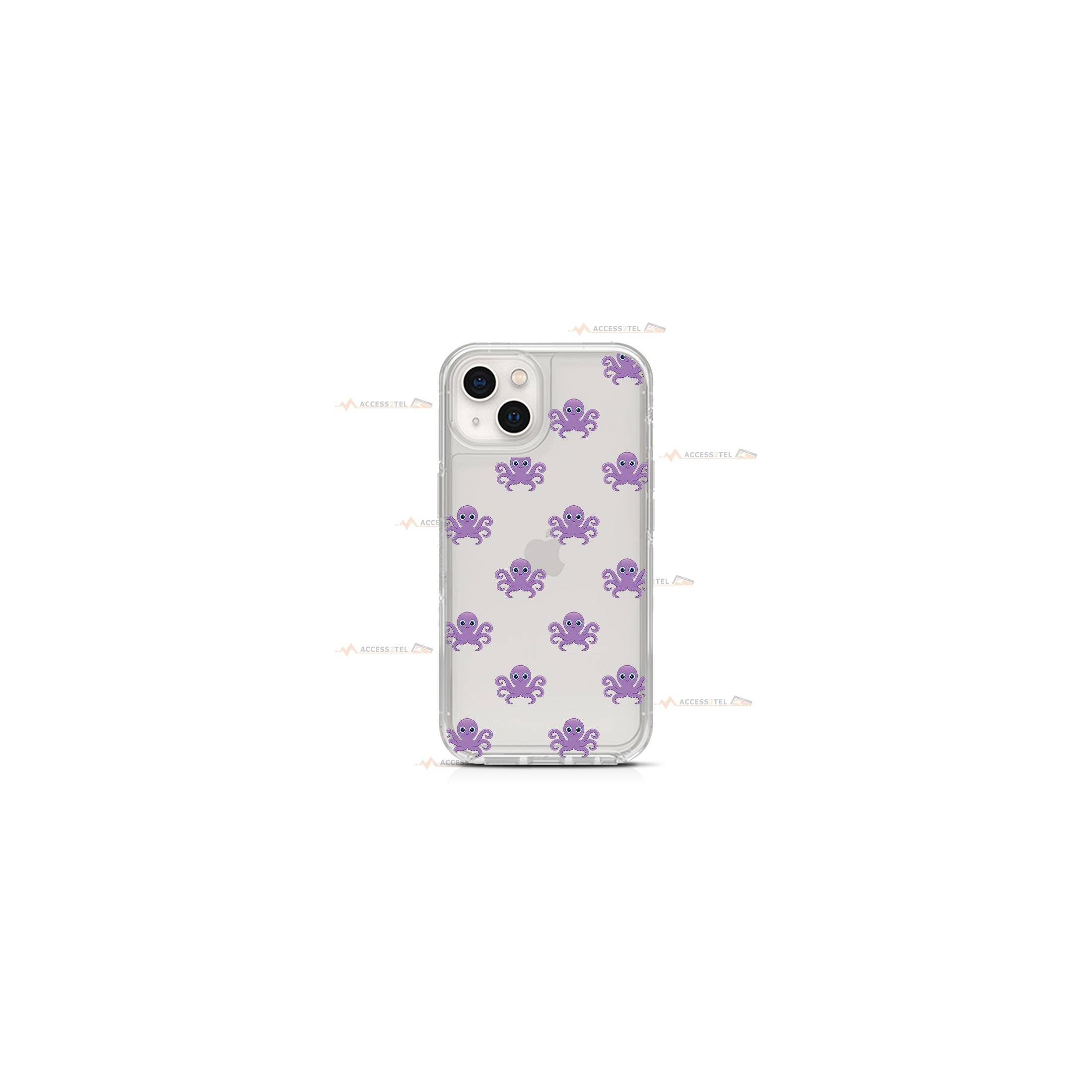 coque de téléphone transparente avec une petite illustration d'une pieuvre violette