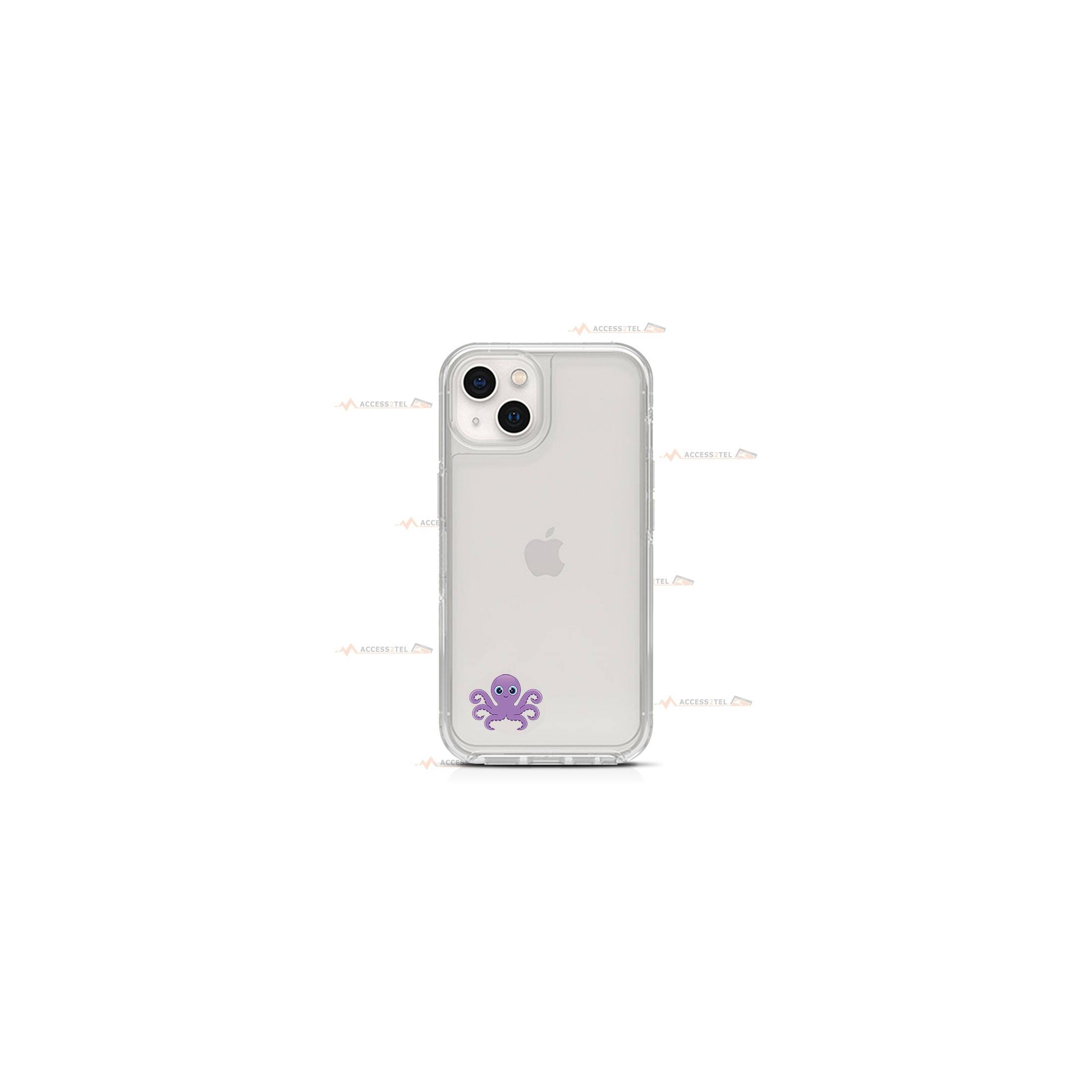 coque de téléphone transparente avec des illustrations de pieuvres violettes