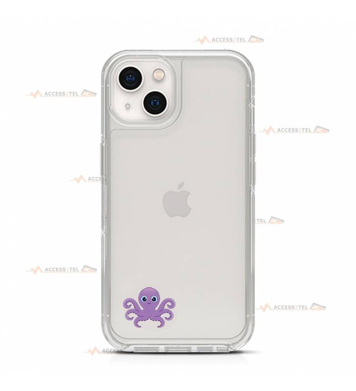 coque de téléphone transparente avec des illustrations de pieuvres violettes