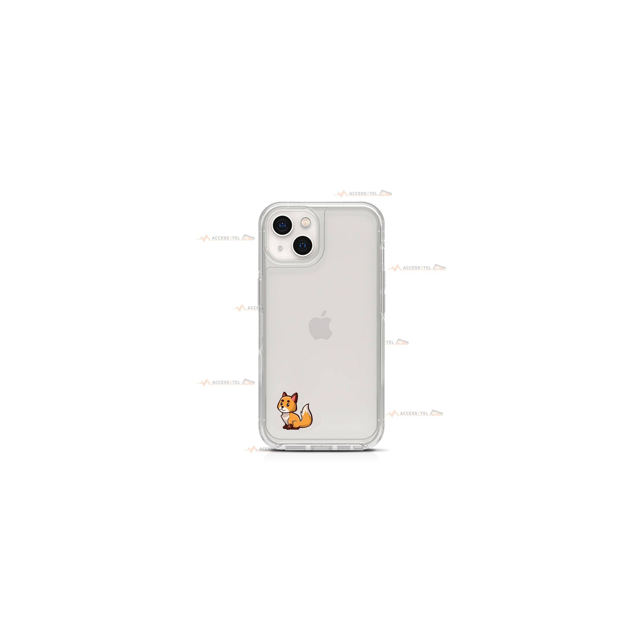 coque de téléphone transparente avec des petites illustration de renards roux