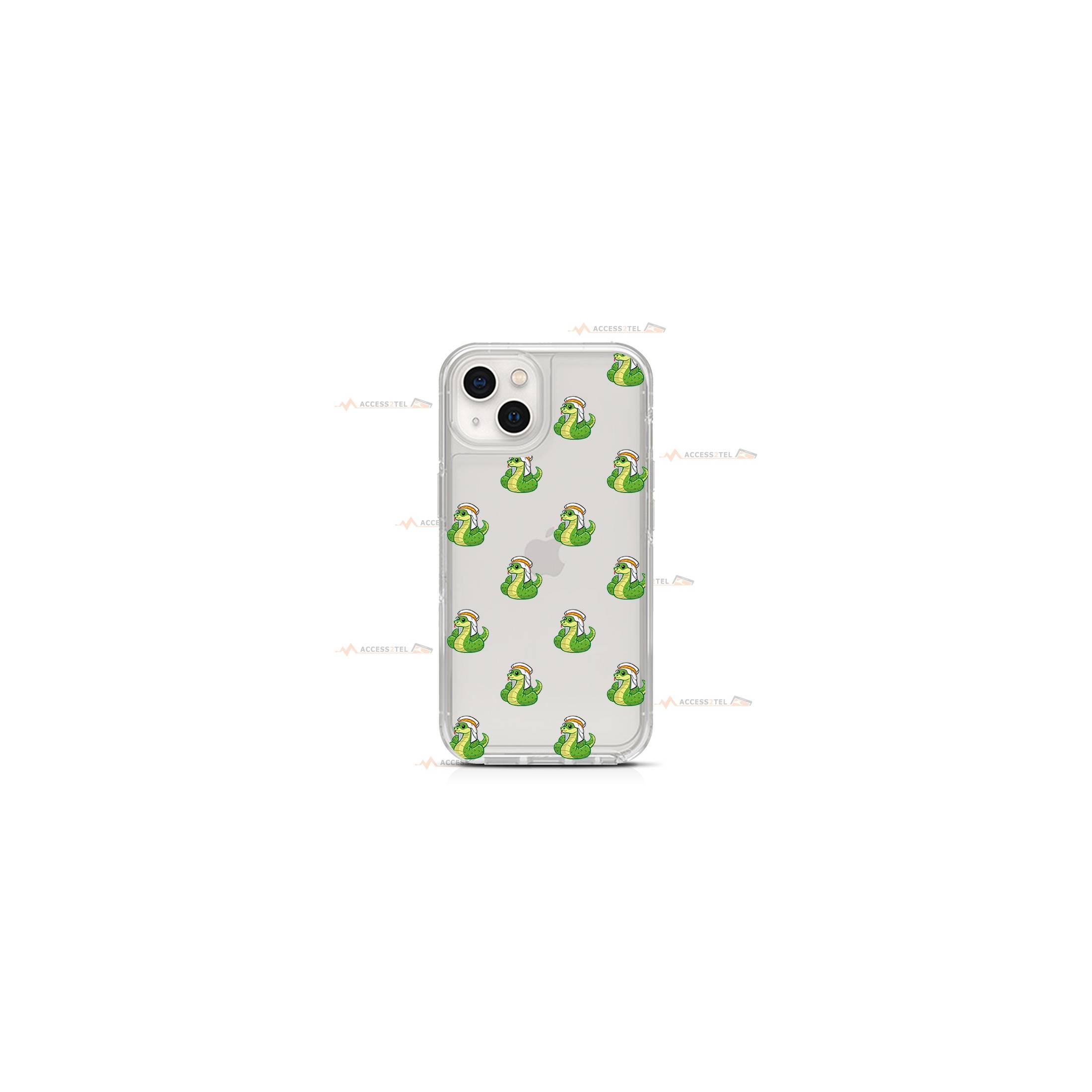 coque de téléphone transparente avec une petite illustration d'un cobra avec un turban
